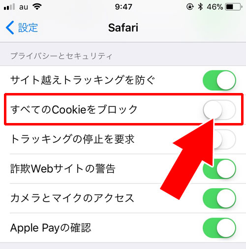 iphoneでCookie機能のオンオフを確認する方法|LINEショッピングでポイントがつかない時の原因!不安な時は問い合わせしてみよう